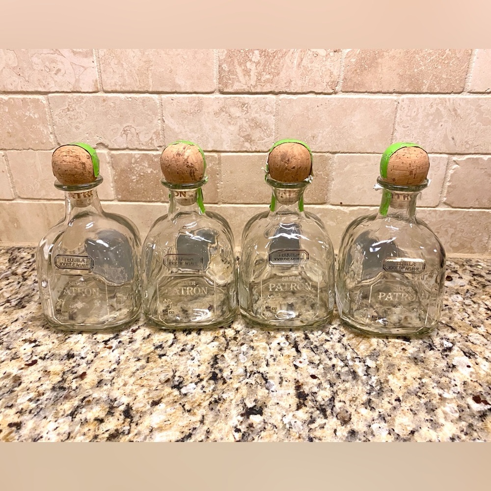 Set of 4 Empty 200ml Glass Patron Silver Tequila Bottles